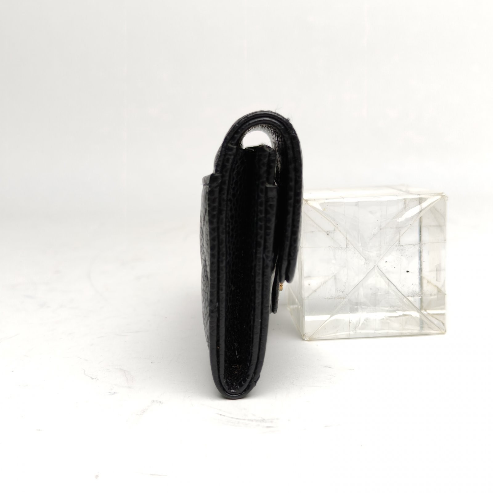CHANEL CF Short Flap Wallet without Back Zipper 11.5cm Black Calfskin Card Case
