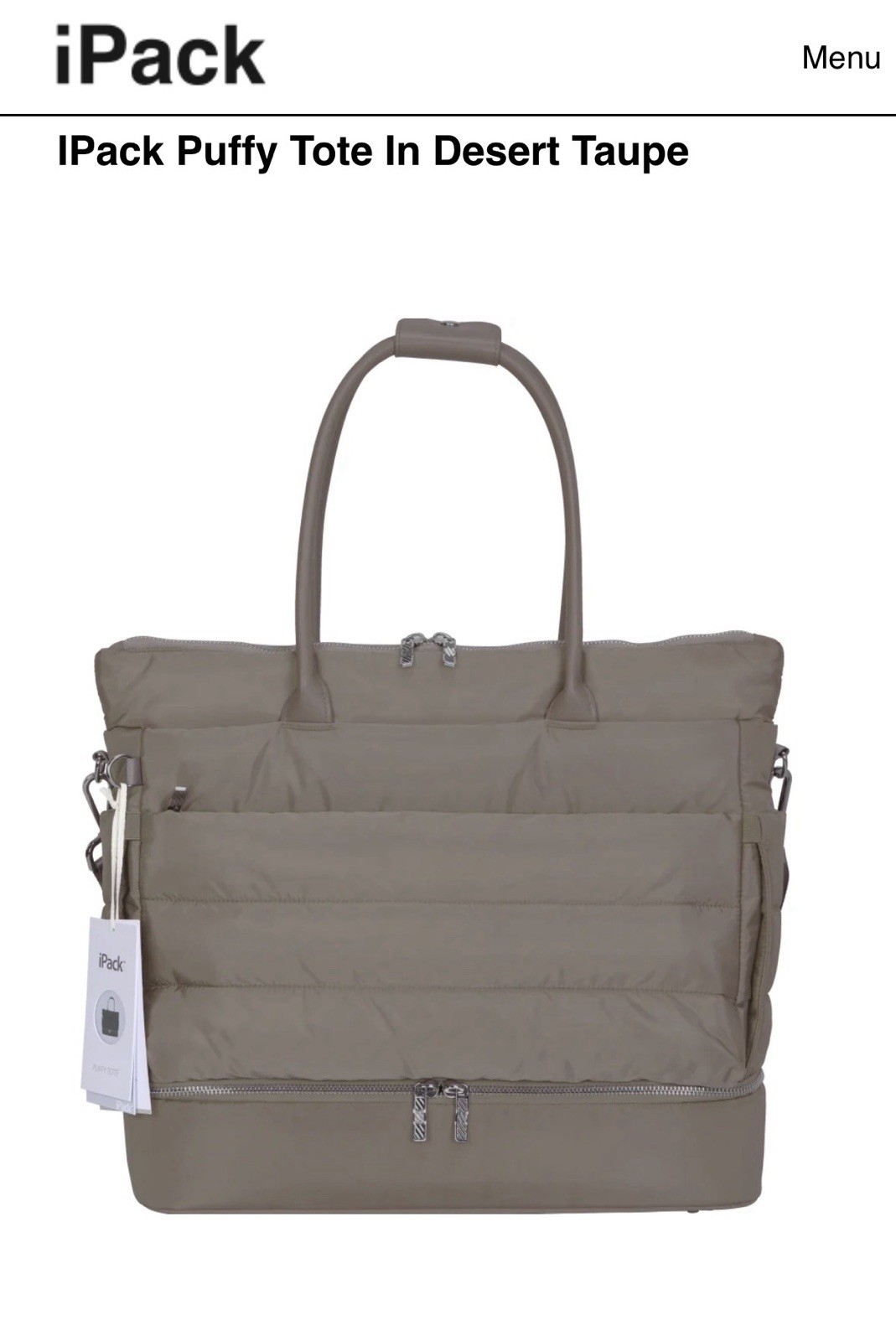 iPack Travel Tote Luggage Bag Travel Adjustable Strap & Pockets NWT