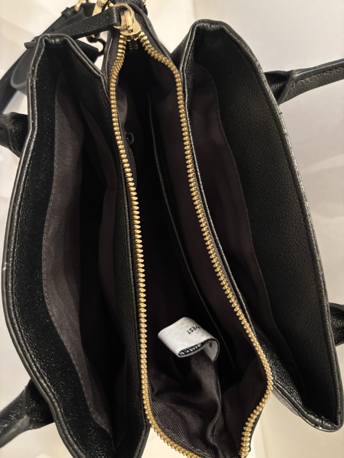 Nine West Black Pebbled Satchel Top Handle Bag, Detachable Crossbody, Zip, Gold
