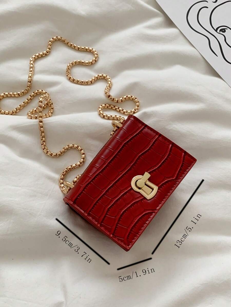 Mini Square Bag Turn Lock Chain Strap Fashionable Shoulder Crossbody Purse