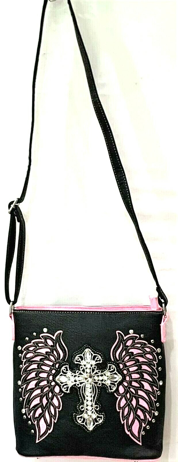 CROSS WINGS RHINESTONE CROSS BODY BAG CONCEALED SHOULDER PURSE CHRISTIAN HANDBAG