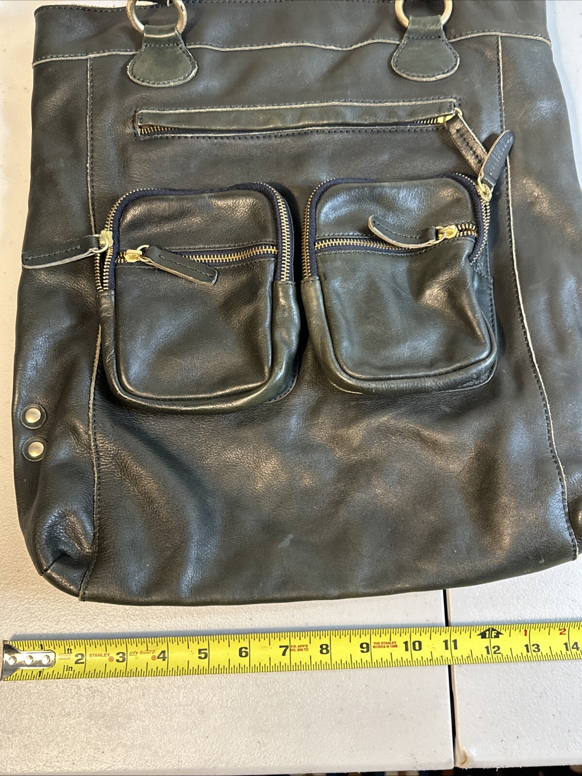 J.CREW Leather Jericho Large Olive Soft Leather Boho Tote Bag Purse Top Handle