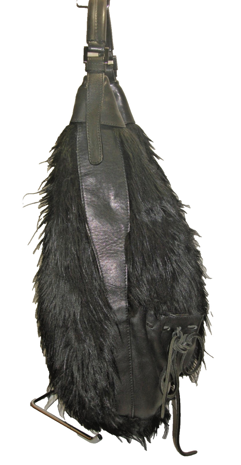 Timmy Woods Stunning Black Faux Fur & Vegan Leather Hobo Shoulder Bag Near Mint!