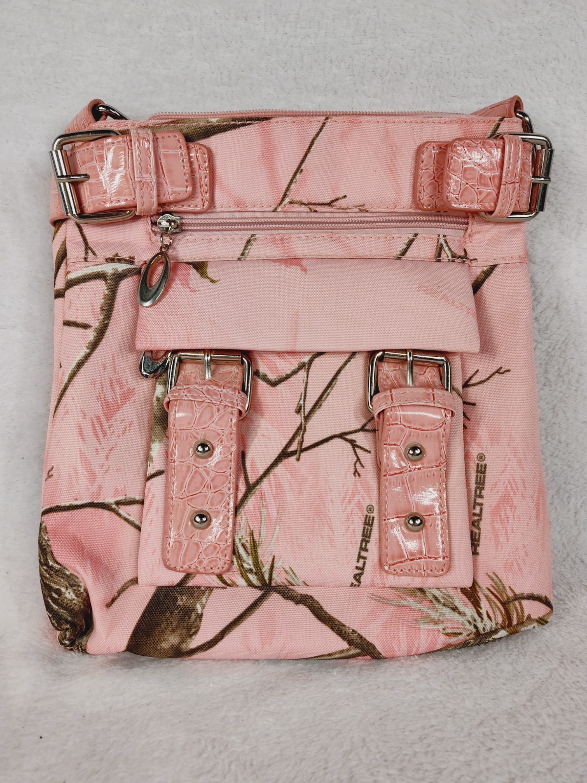 NEW 10 Inch Square Realtree Single Strap Pink Camo 9 Pocket Buckle Purse
