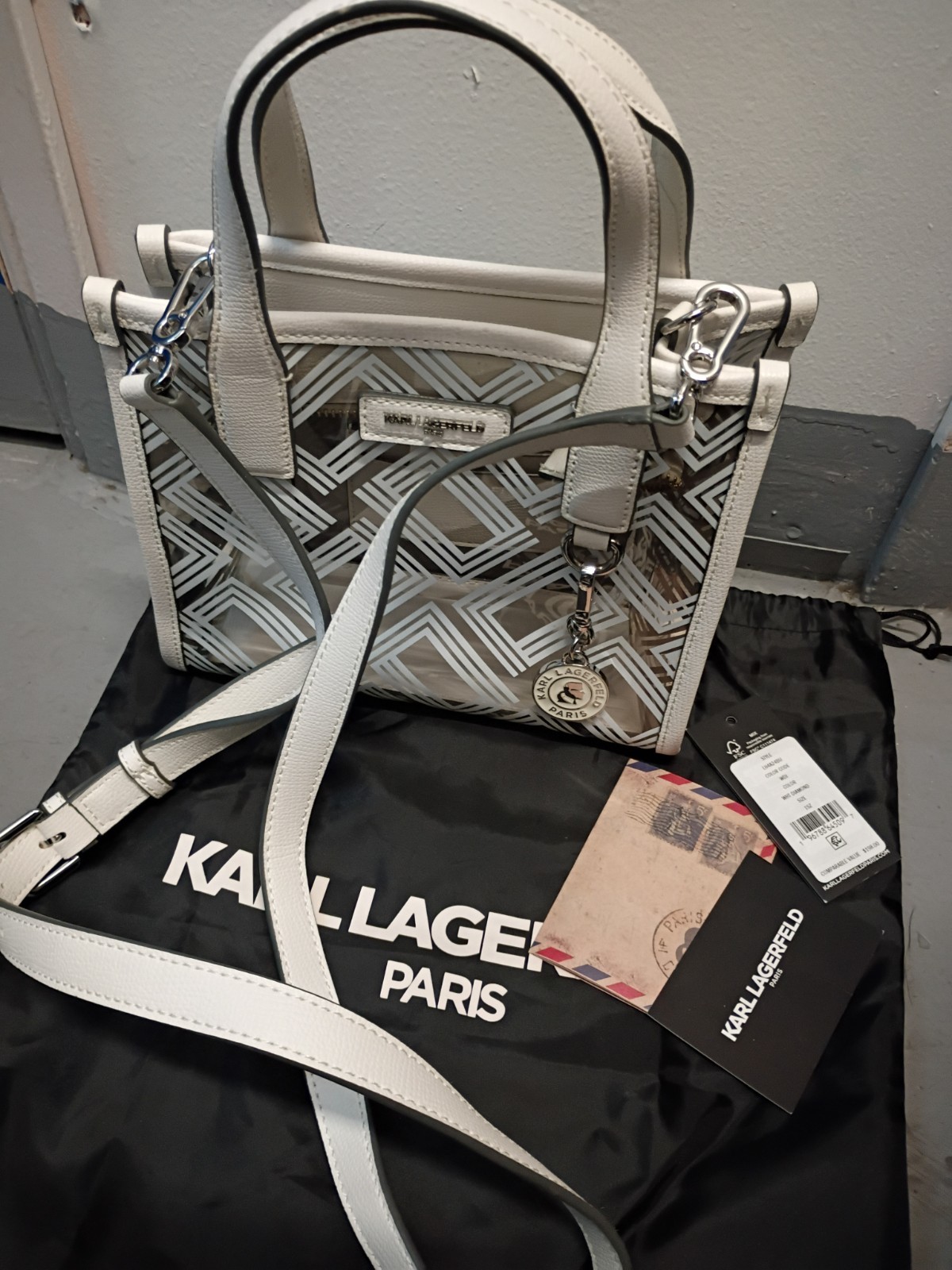 KARL LAGERFELD PARIS Small Nouveau Clear/White purse tote