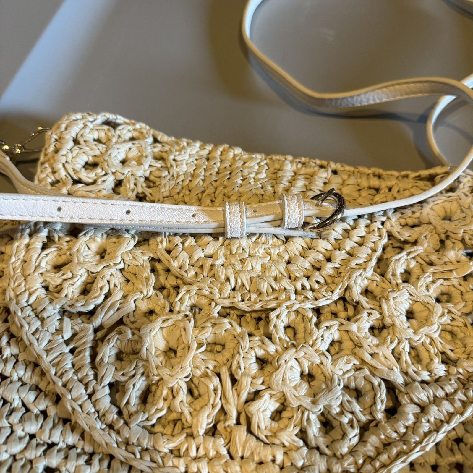 LC Lauren Conrad Crossbody Bag Woven Paper Straw Floral Cream Boho Festival