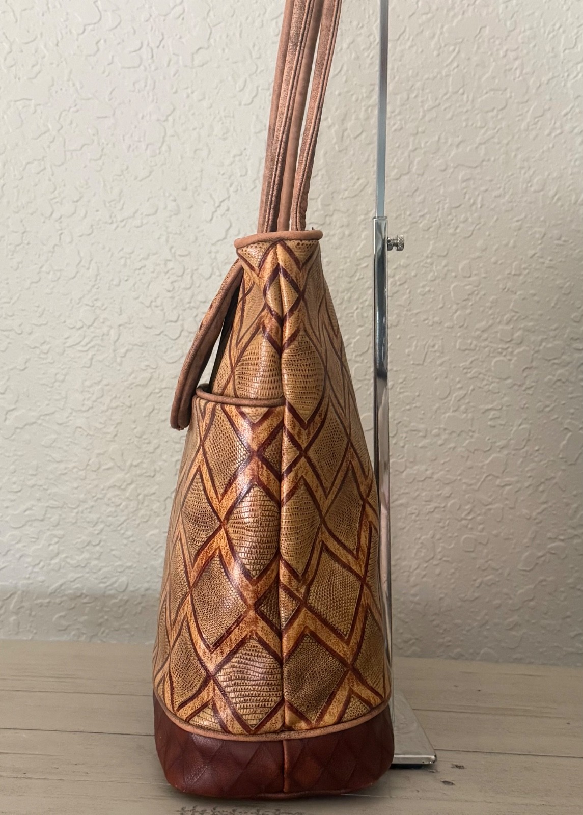 Artisan Hand-crafted Leather Tote Silk Lining – Lapis Hand Beaded – Shoulder Bag