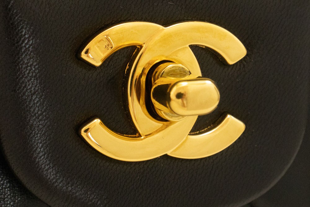 ai4 CHANEL Authentic Classic Double Flap 9″ Chain Shoulder Bag Black Lambskin