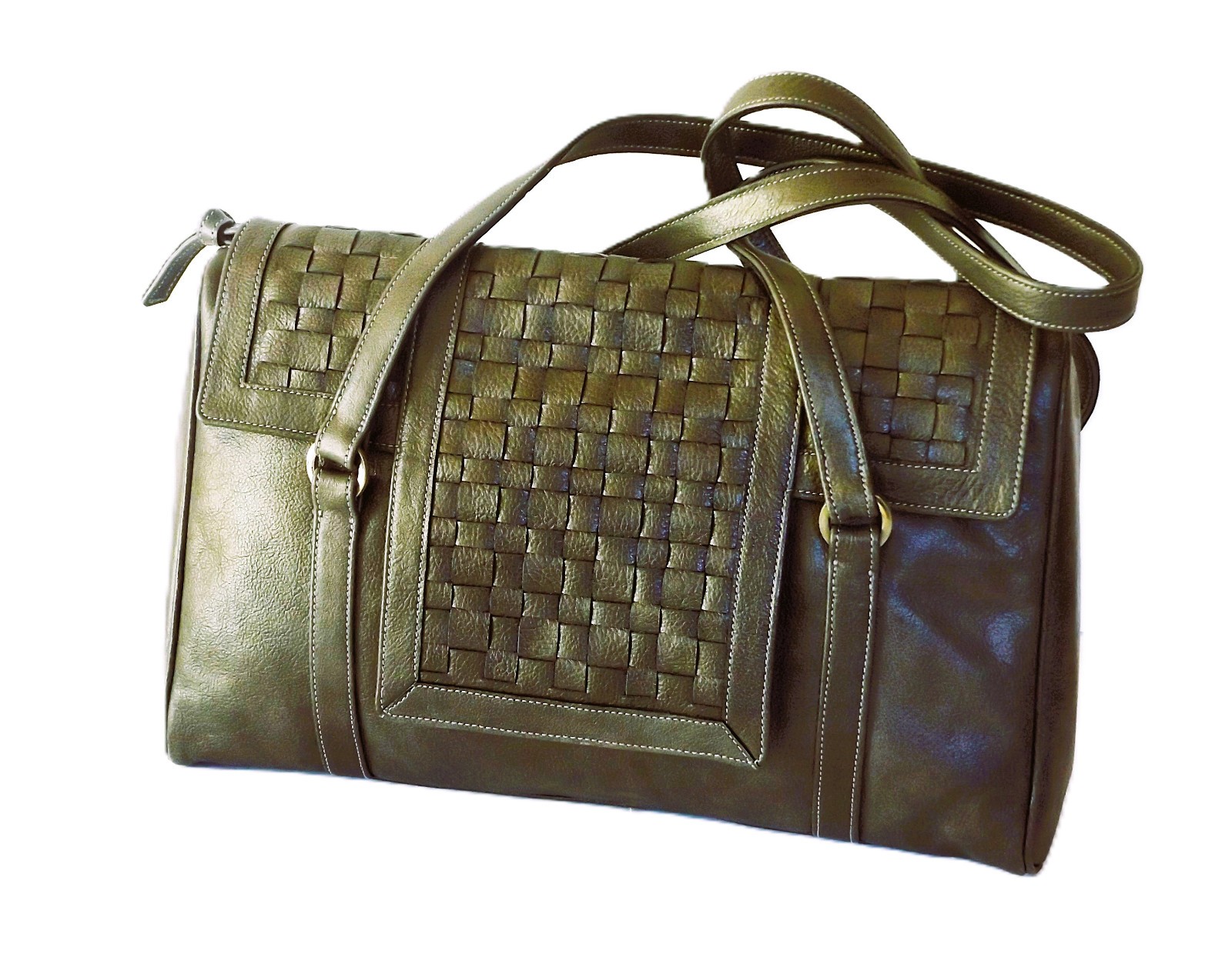 DESIGNER HANDBAG DUFFLE WOVEN PEARL DARK GRAY COWHIDE PIG SUEDE LINING UNIQUE!
