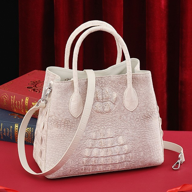 White Handcrafted Genuine Croco Skin Handbag Women Crossbody Shoulder Bag