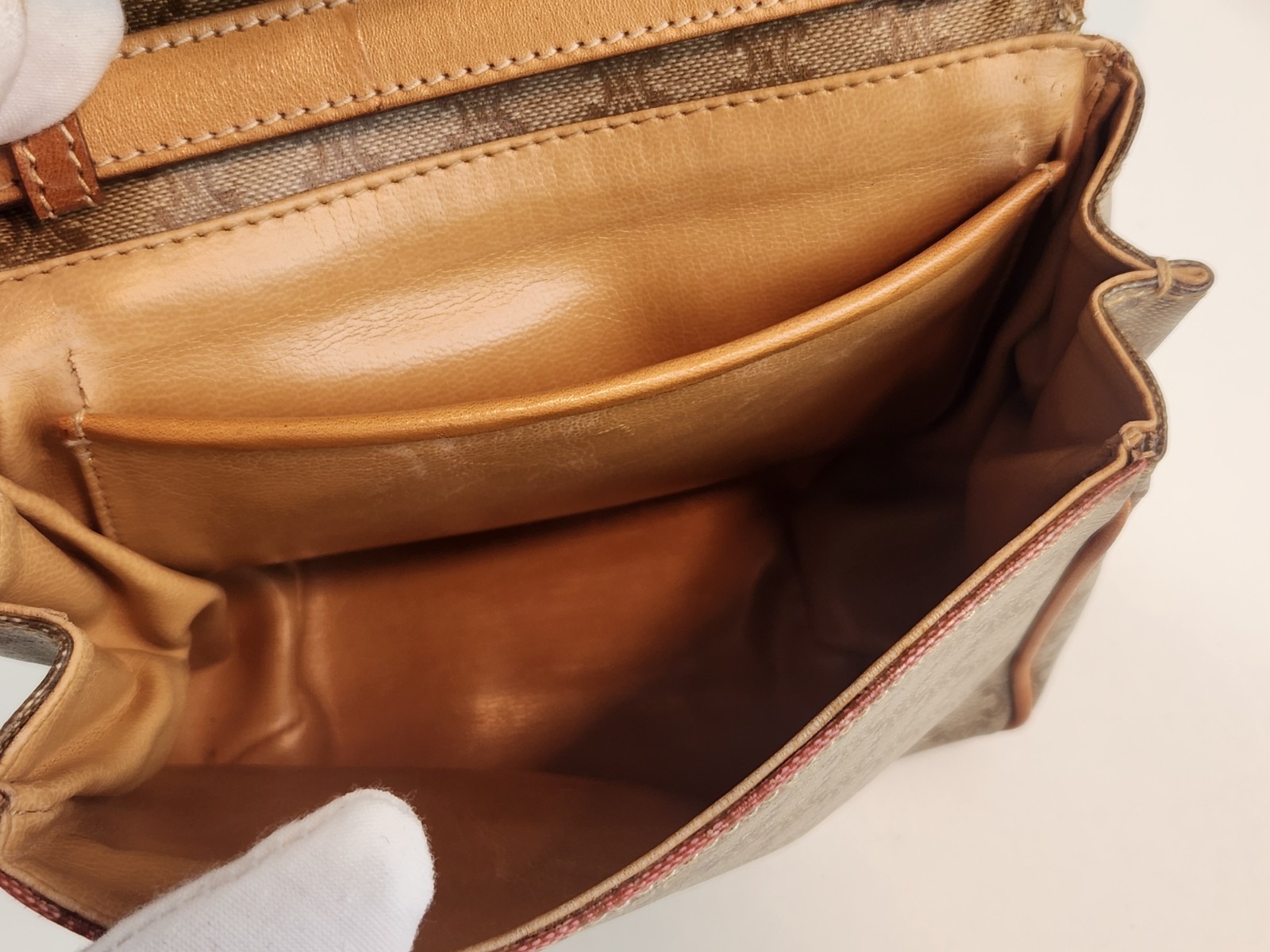 Authentic CELINE Paris Macadam Triomphe Clutch Brown Hand Bag Pouch Crossbody