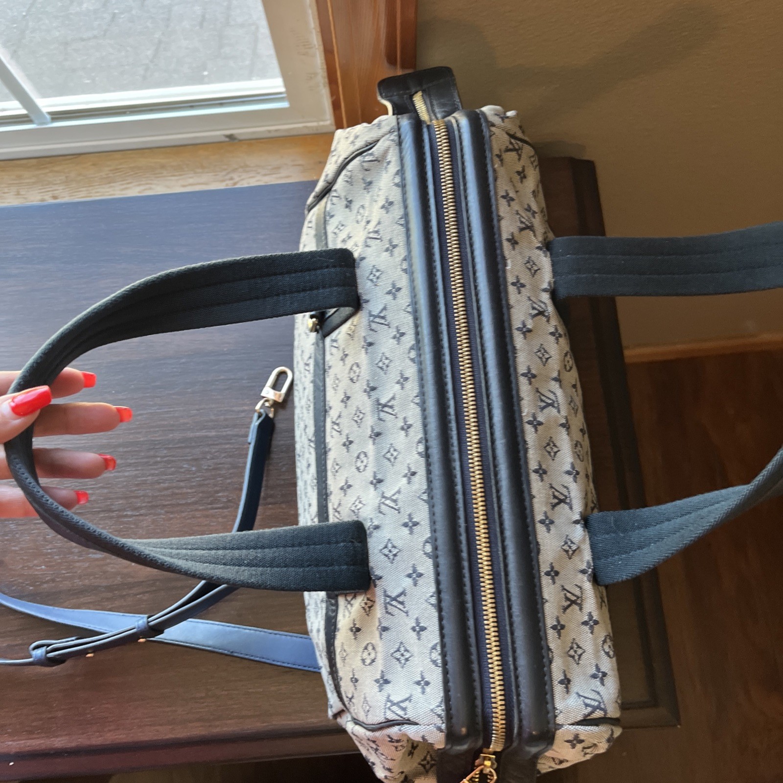 Auth Louis Vuitton Monogram GM Mini Lin Josephine Bag Navy VI0044