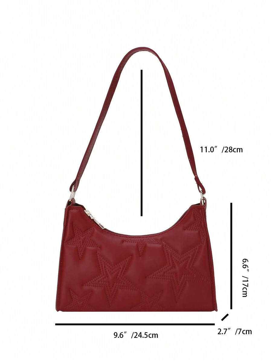 Star Cutout Baguette Bag Small PU Leather Shoulder Purse Women Casual Chain