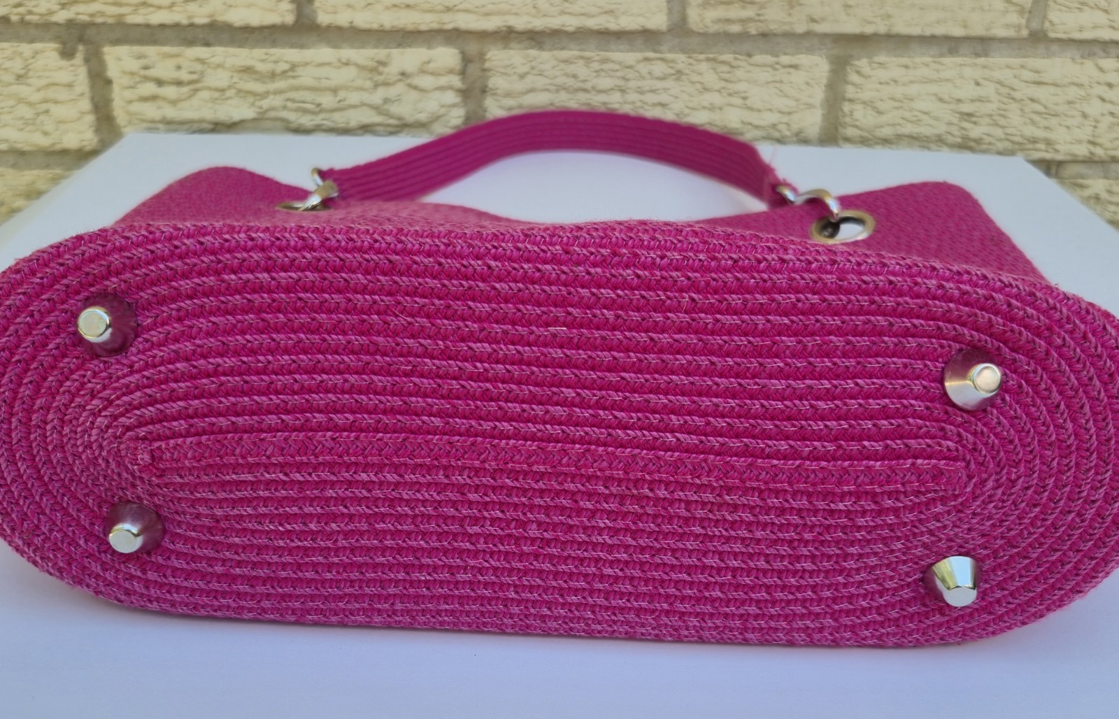 Large Pink Woven Paper Straw Shoulder Bag Tote Statement Beach Chic Playful