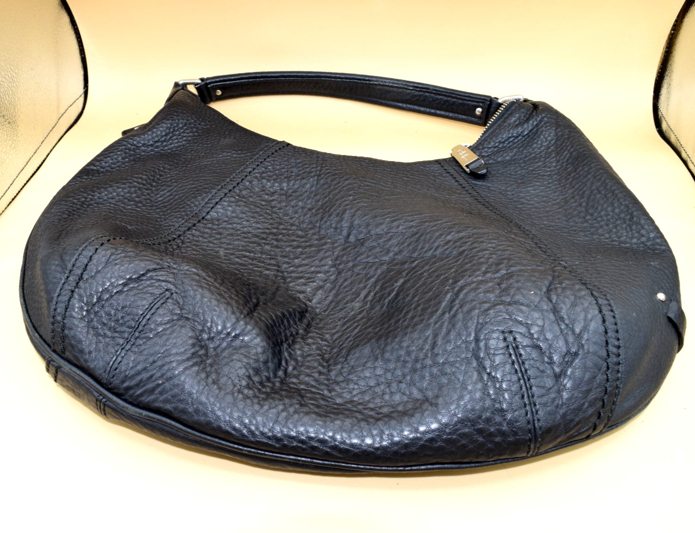 Cole Haan Soft Black Pebbled Leather Large Hobo Slouch Shoulder Handbag