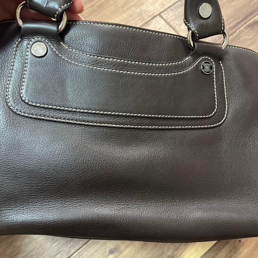 Celine Boogie Bag Dark Brown Leather Handbag Silver Hardware 12.99in x 7.87in