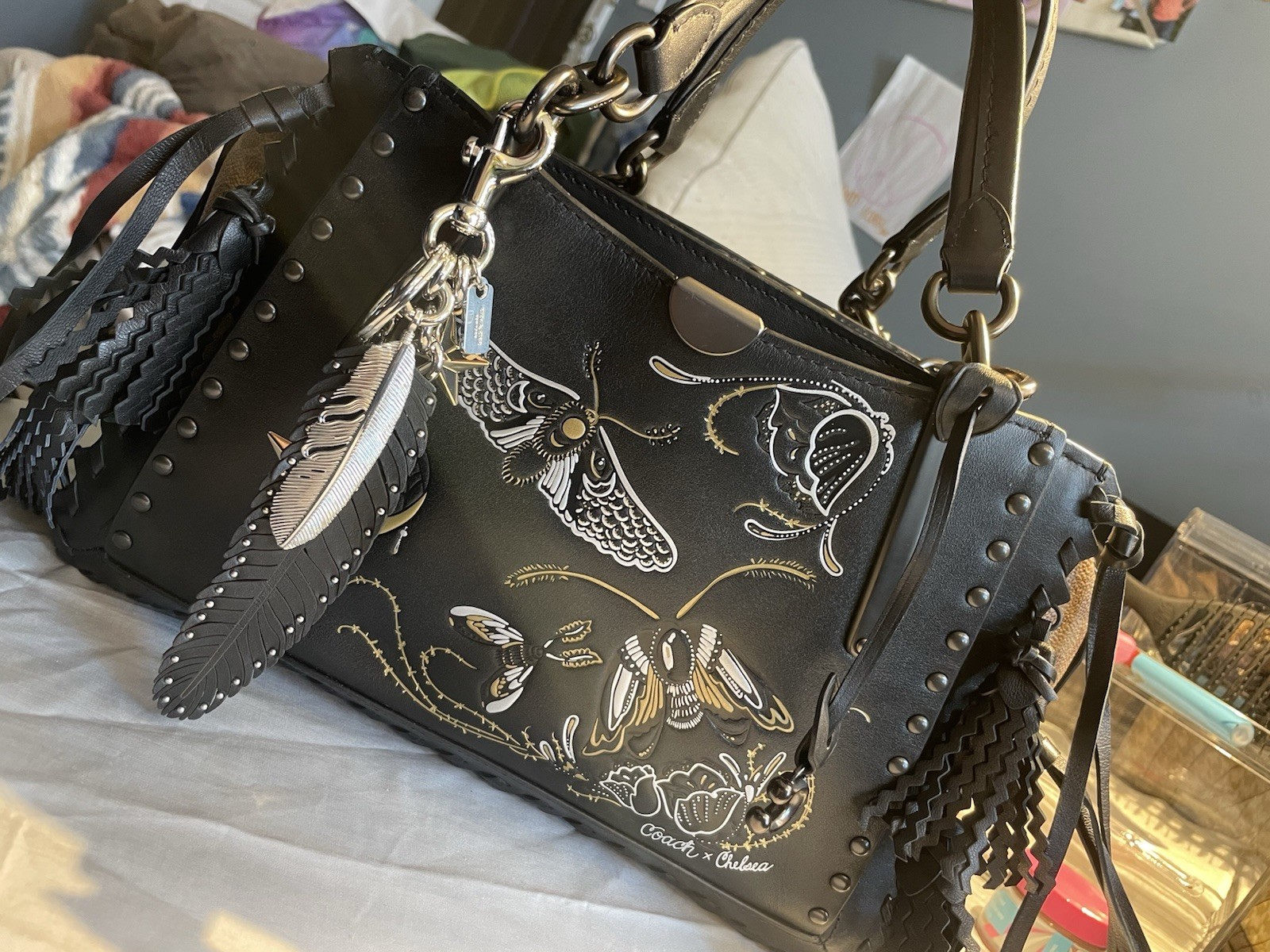 Discontinued rare Coach Dreamer In Signature Canvas With Tattoo satchel purse