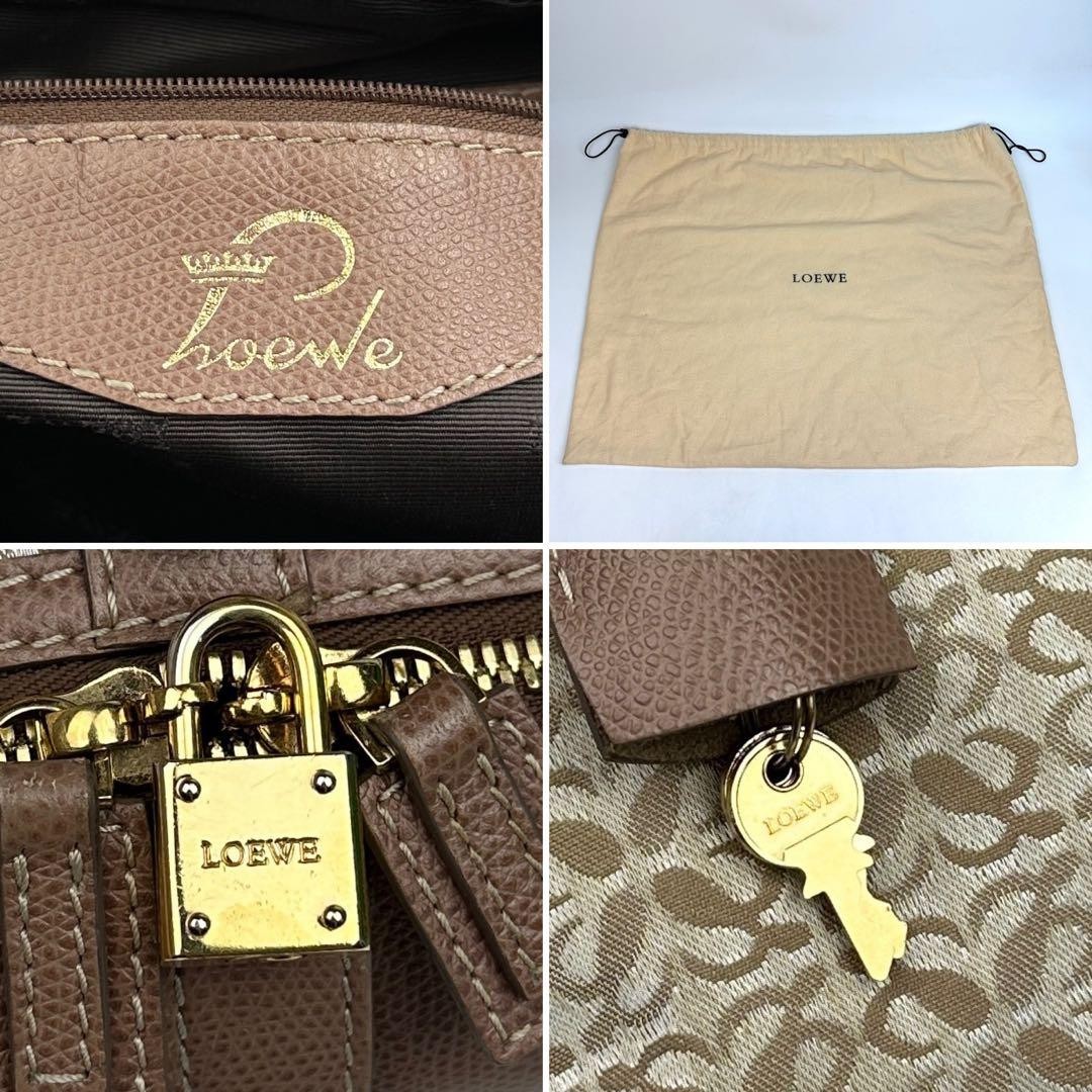 LOEWE Bowling Bag Traveler Repeat Anagram Canvas Leather Clochette Lock Dust Bag