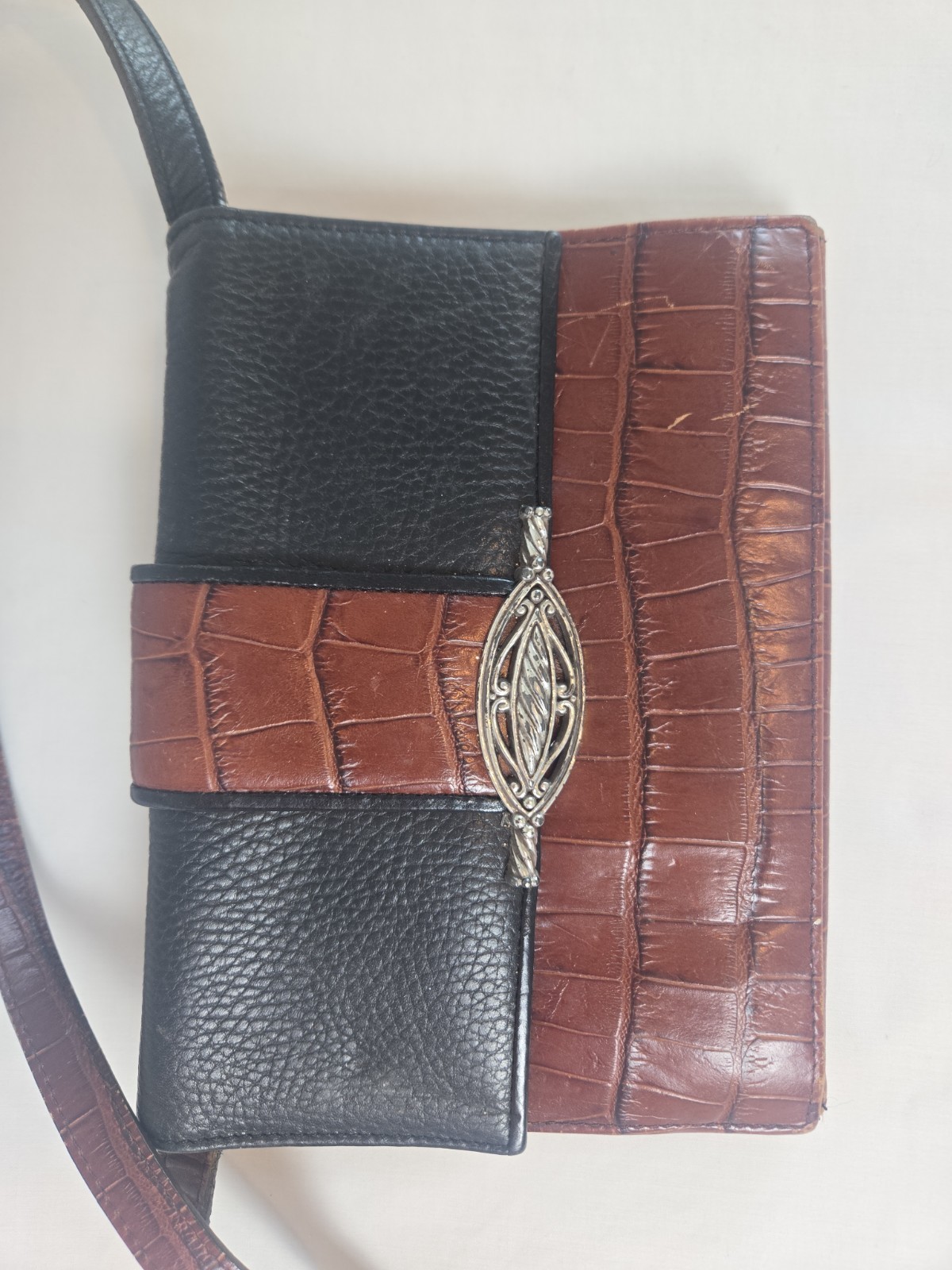 BRIGHTON Multi Compartments Purse Wallet Crossbody Vintage Bag Black Brown