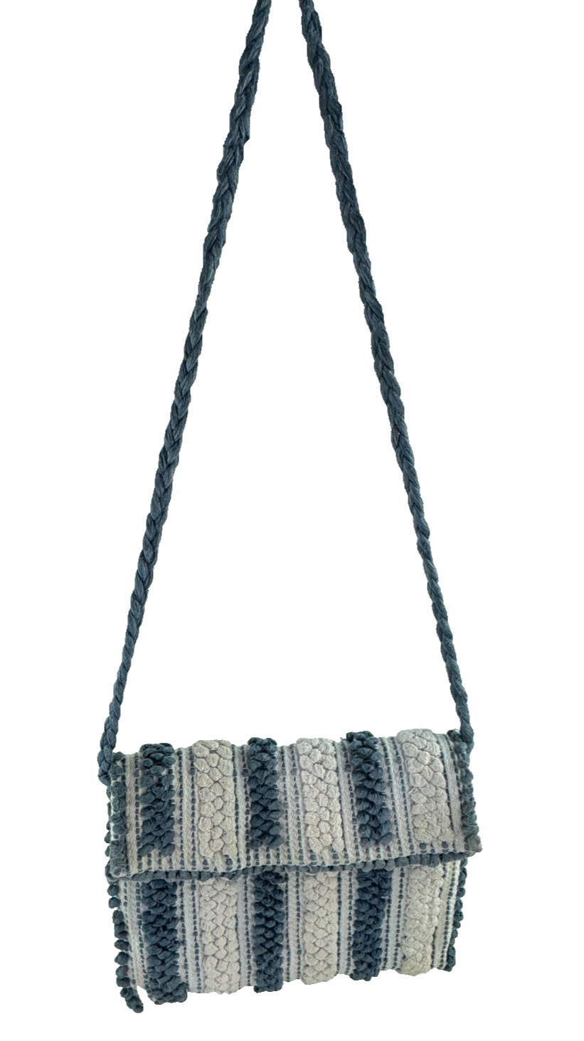 Antonello Tedde Blue White Organic Cotton Linen Hand Made Shoulder Bag Clutch