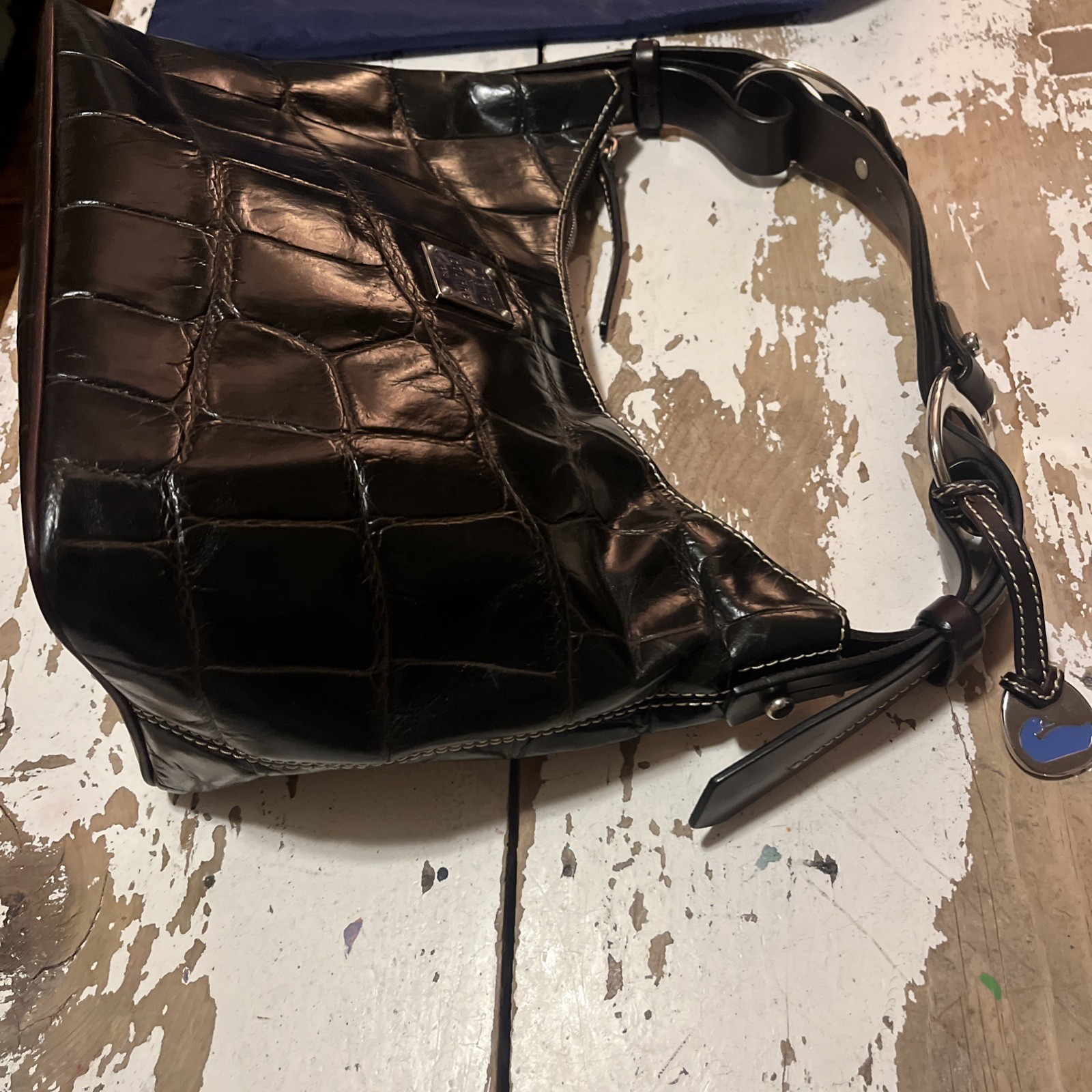 DOONEY & BOURKE-Harrison Brown Alligator Embossed Leather HOBO Bag W/ Dust Bag