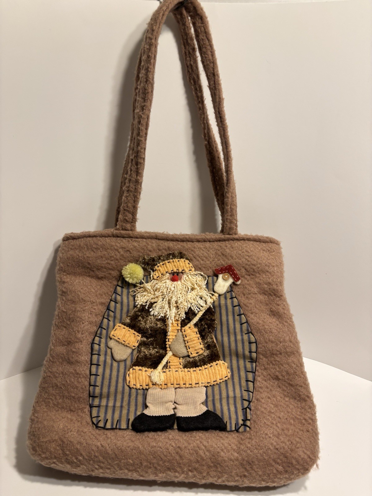 Brown Brushed Felt Santa Purse 14×16 Holiday Boho Christmas Unbranded NWOT