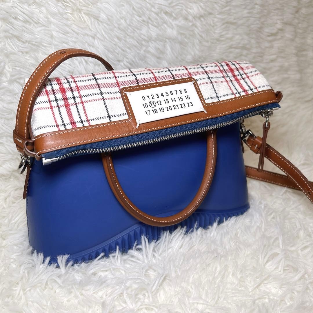 Maison Margiela 5AC Mini Handbag Blue Canvas & Rubber 2Way Shoulder Bag Auth