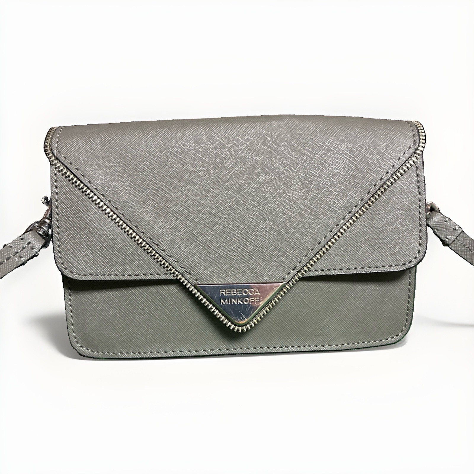 Rebecca Minkoff Avery Envelope Crossbody Bag Metallic Silver Gray Leather Purse