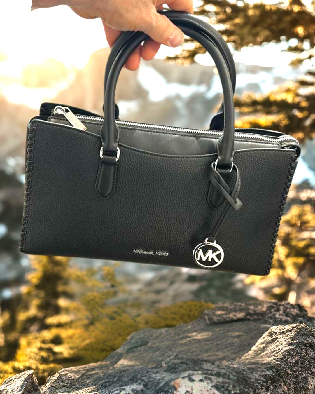 Michael Kors Arden Women Medium PU Blend Crossbody Satchel Purse Bag Black