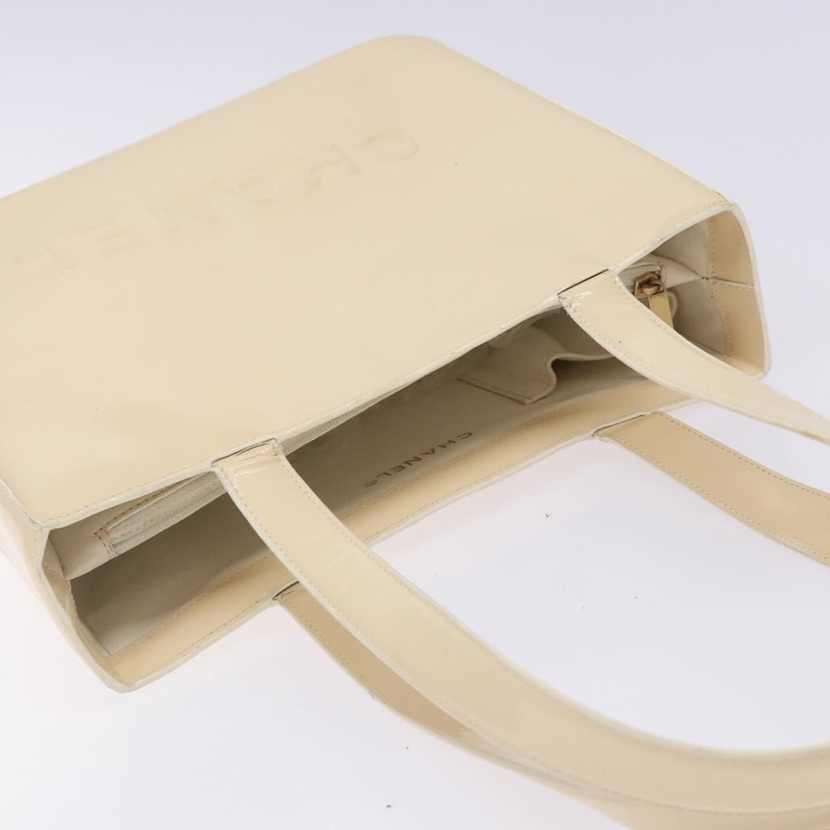 CHANEL Tote Bag Enamel Beige Gold CC Auth bs27673