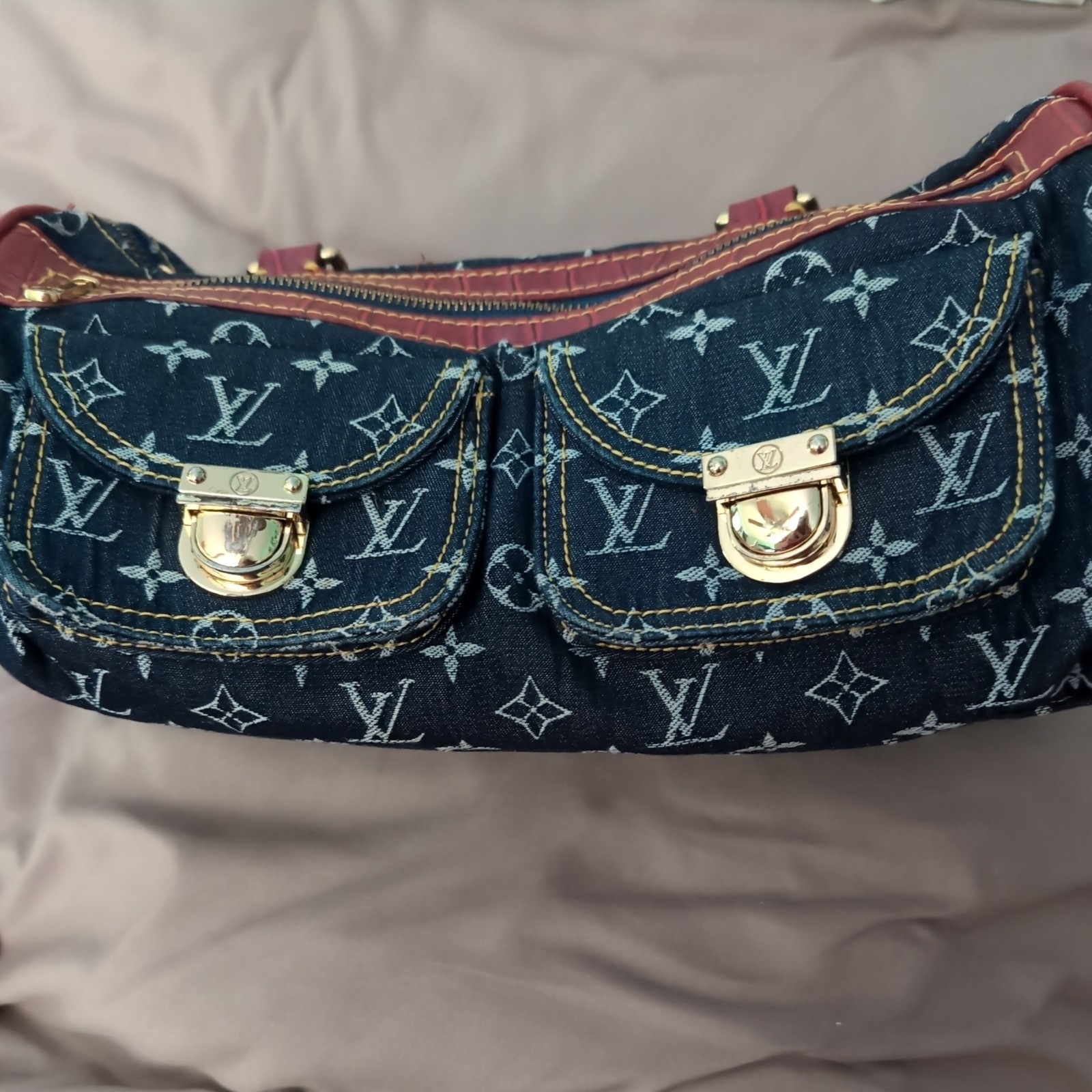 Louis Vuitton blue demin with red alligator trim