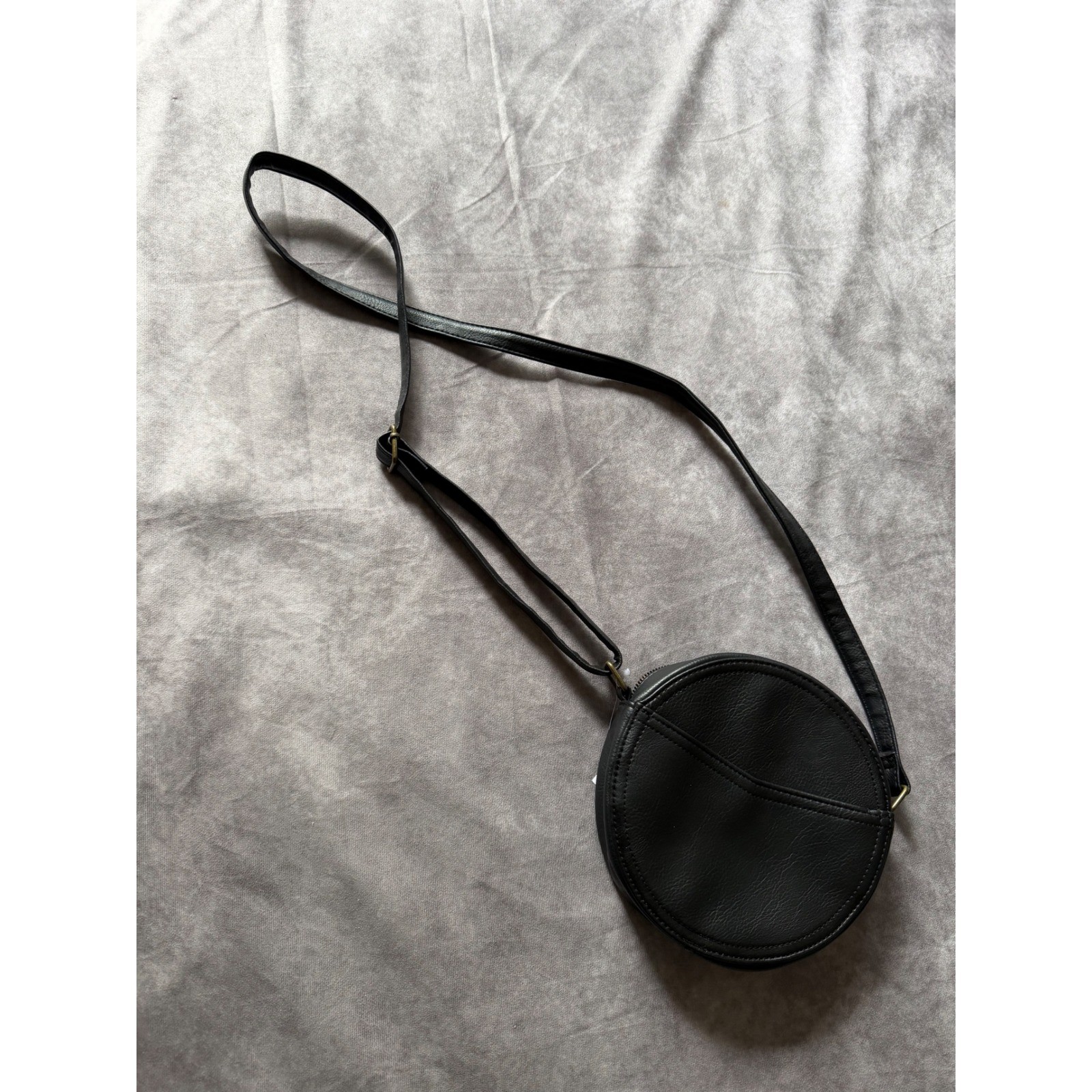 American Eagle Womens Round Crossbody Bag Black Faux Leather Polka Dot LiningNWT