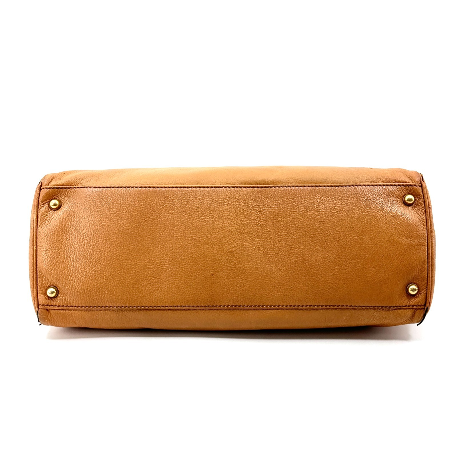 Gucci Interlocking G Blondie Studs Leather Hand Bag Beige Brown 121551 Authentic