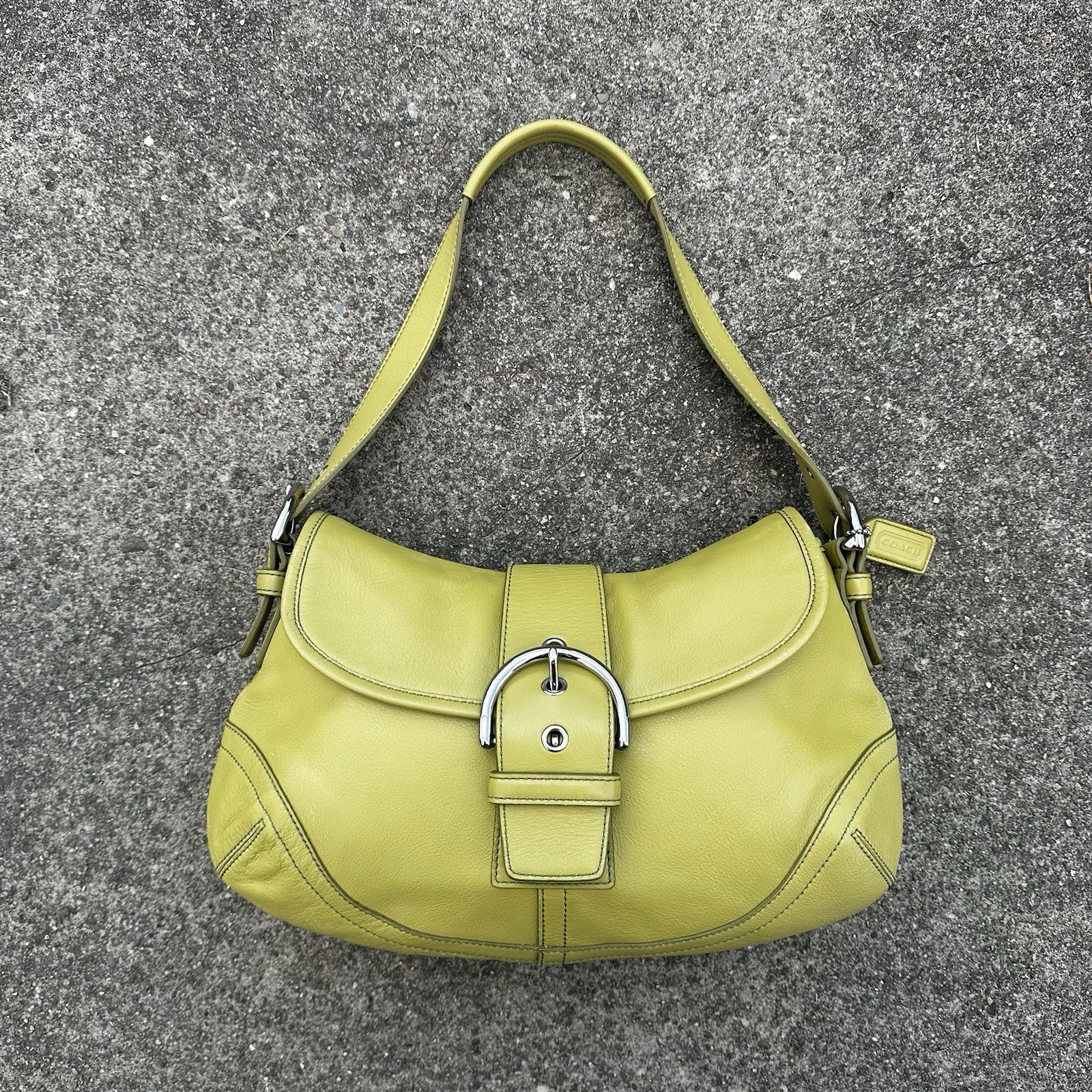 Coach 9248 Lime Green MEDIUM Vintage Soho Y2K Leather Shoulder Bag Flap Snap
