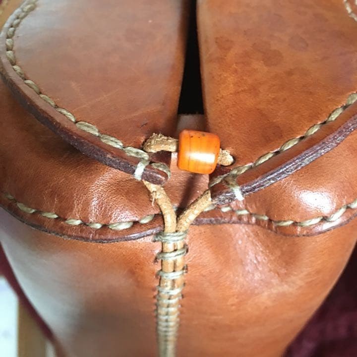 HENRY CUIR CUOIO Leather Tote Bag Brown Handmade Beads Unique Antique From Japan