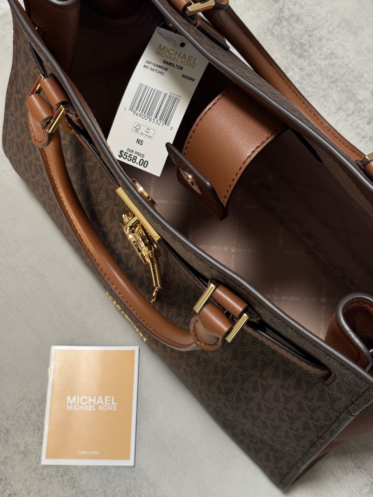 NWT Michael Kors Hamilton Medium Logo Satchel Handbag, Brown, NEW with TAGS