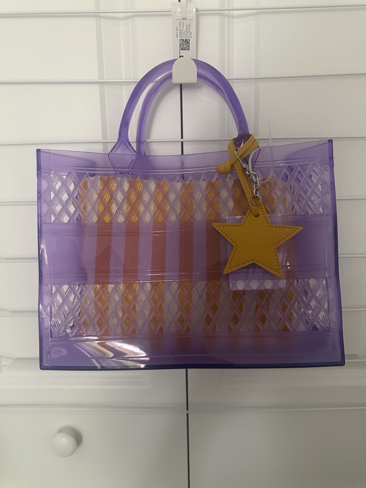 Purple Clear Jelly Tote Bag w/Striped Pouch Insert & Star Charm