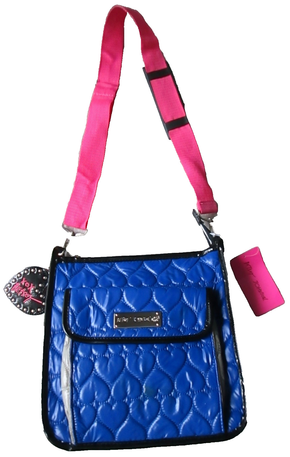 NWT! BETSEY JOHNSON BE MINE BLUE/GREY CROSS BODY HEART PUFFER BAG WITH HANG TAG!