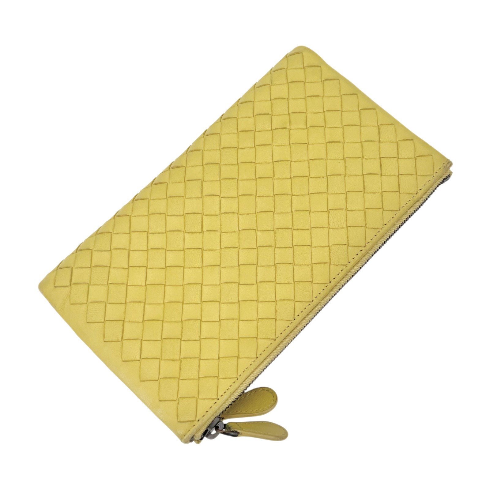 Bottega Veneta Intrecciato Normal Chick Yellow Woven Calf Clutch Wallet US Ship