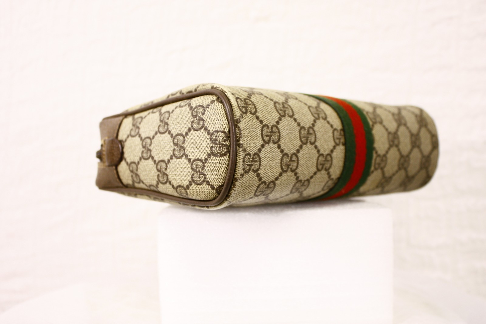GUCCI GG Supreme Web Sherry Line Clutch Bag PVC Beige Red 89 01 012