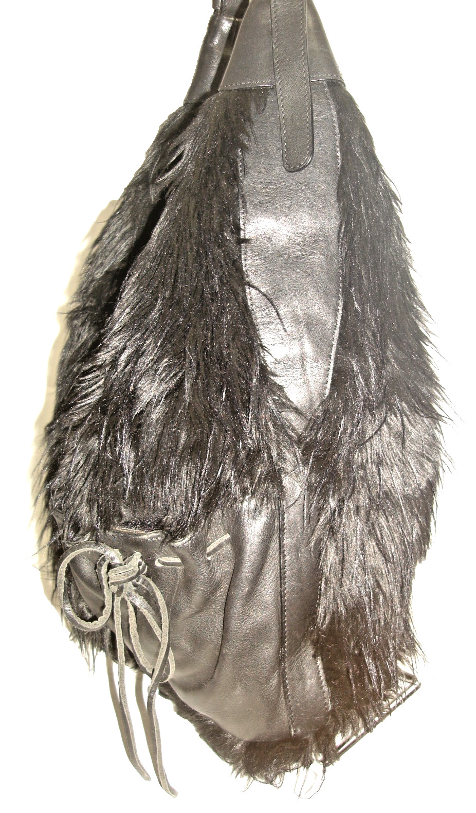 Timmy Woods Stunning Black Faux Fur & Vegan Leather Hobo Shoulder Bag Near Mint!