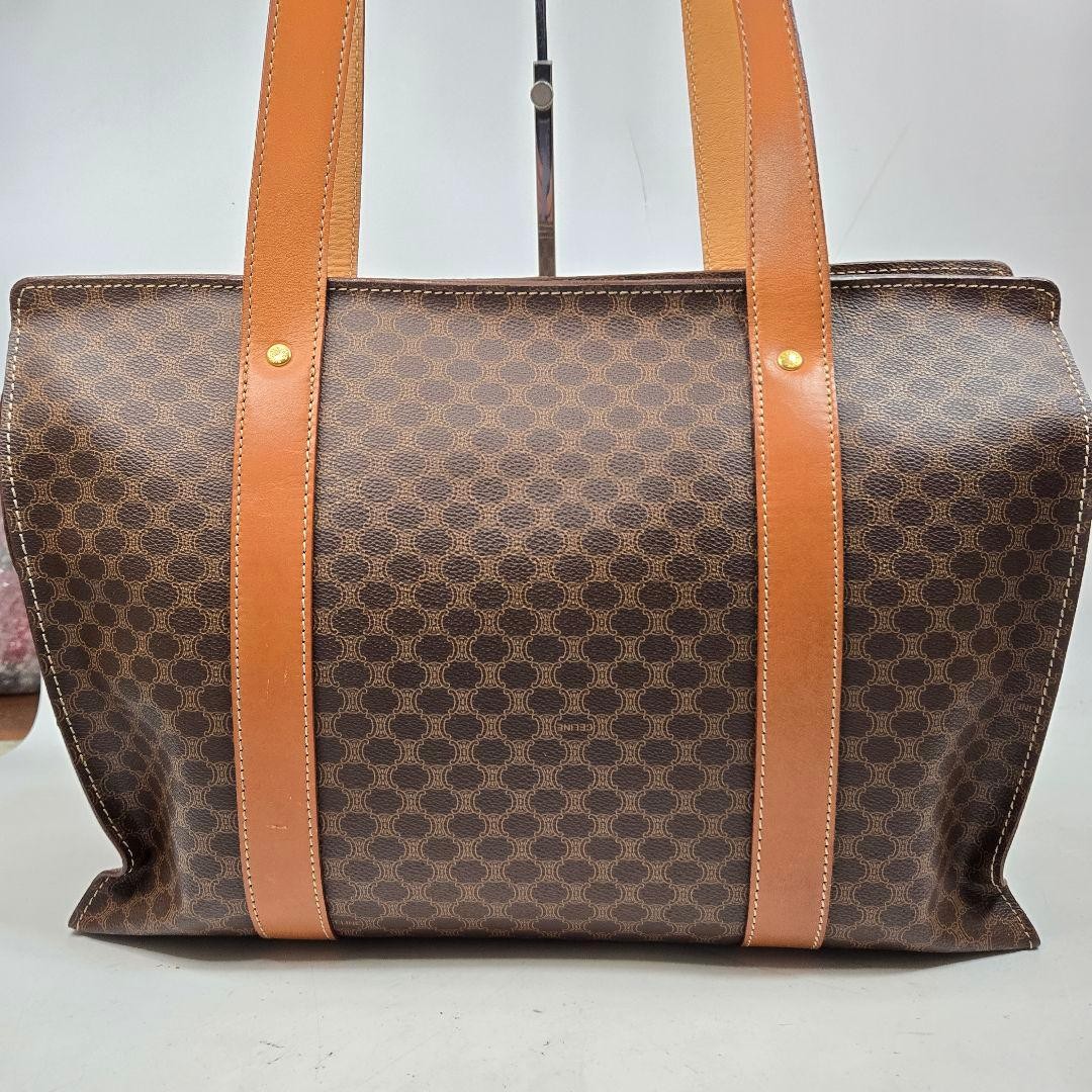 CELINE Macadam Pattern Triomphe Tote Bag Brown Leather Authentic Good Condition