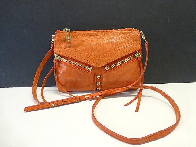 Botkier New York Trigger Crossbody Orange Leather Purse Bag Gold Studs Fringe