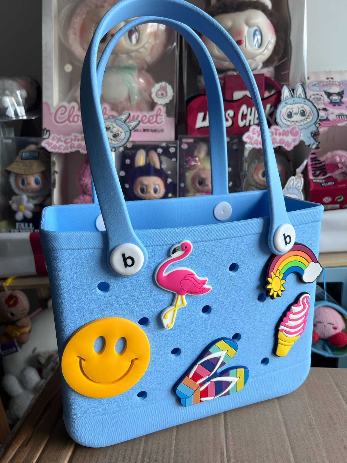 5 Random Charms Included Small EVA Beach Tote Bag Waterproof Pool Bag