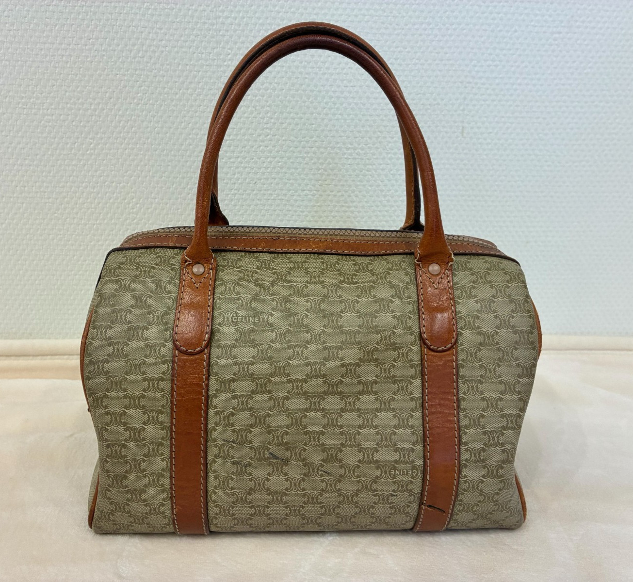 Celine Vintage Macadam Mini Boston Bag PVC Leather Authentic