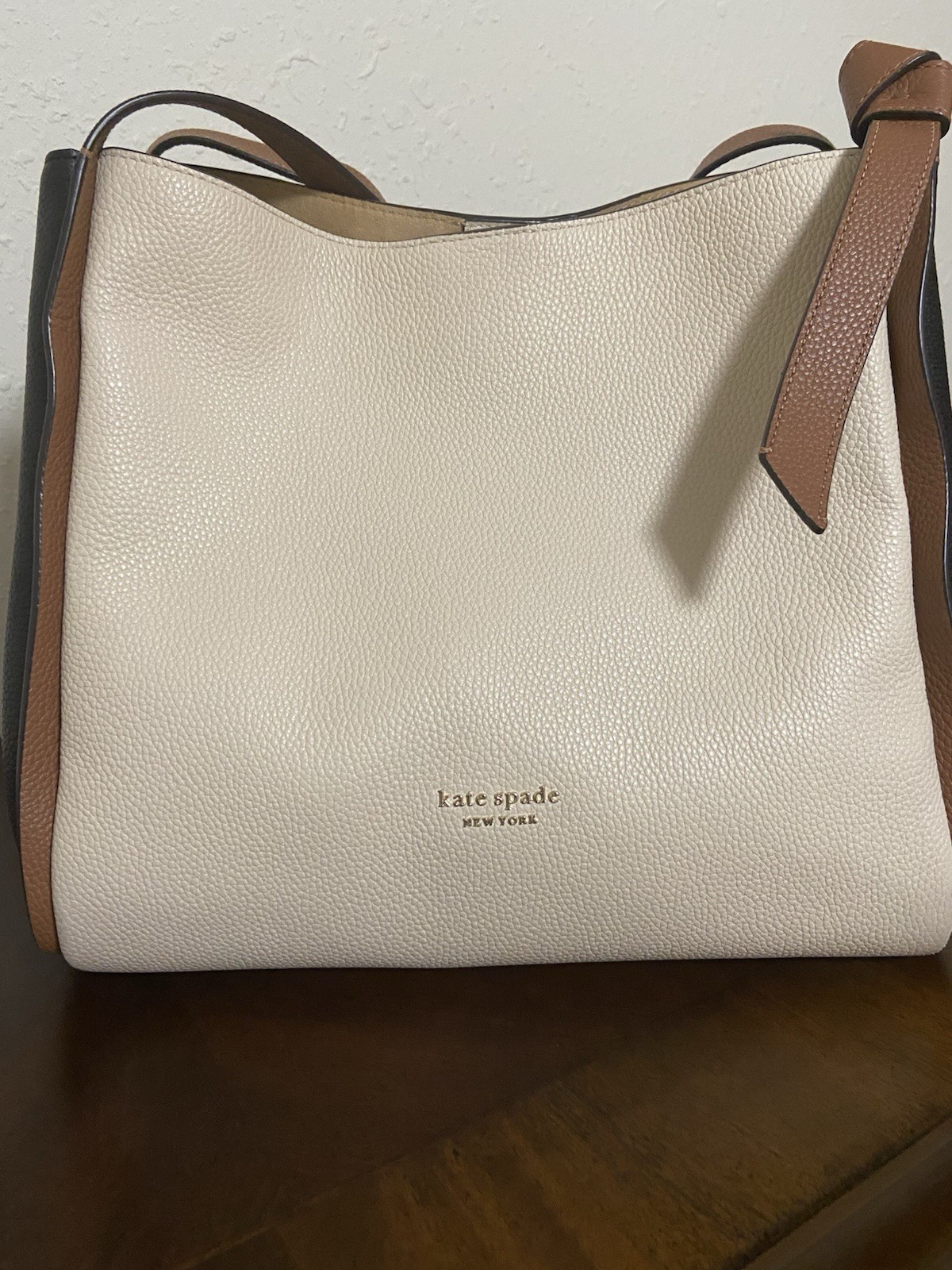 Kate Spade New York Knott Large Tote Colorblock Ivory Tan Black Shoulder Bag