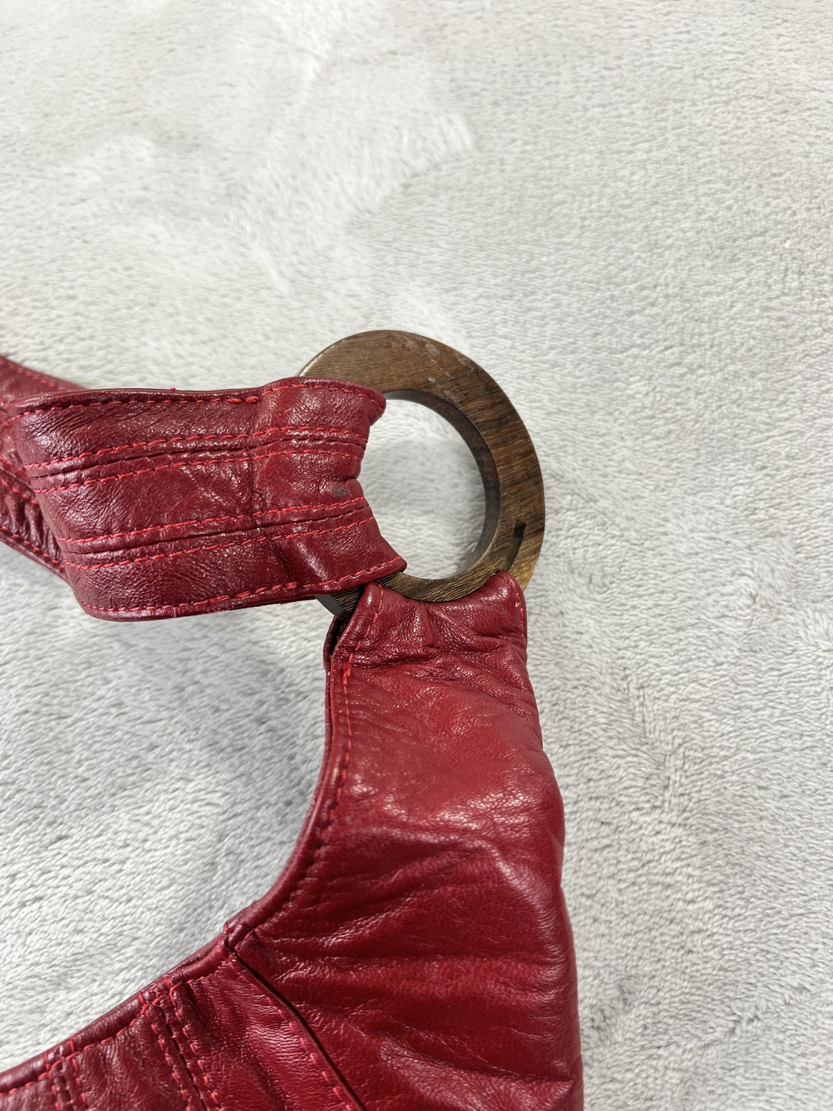 Ananas New York Hobo Bag Womens Large Red Leather Wood Ring Made in NYC *READ*