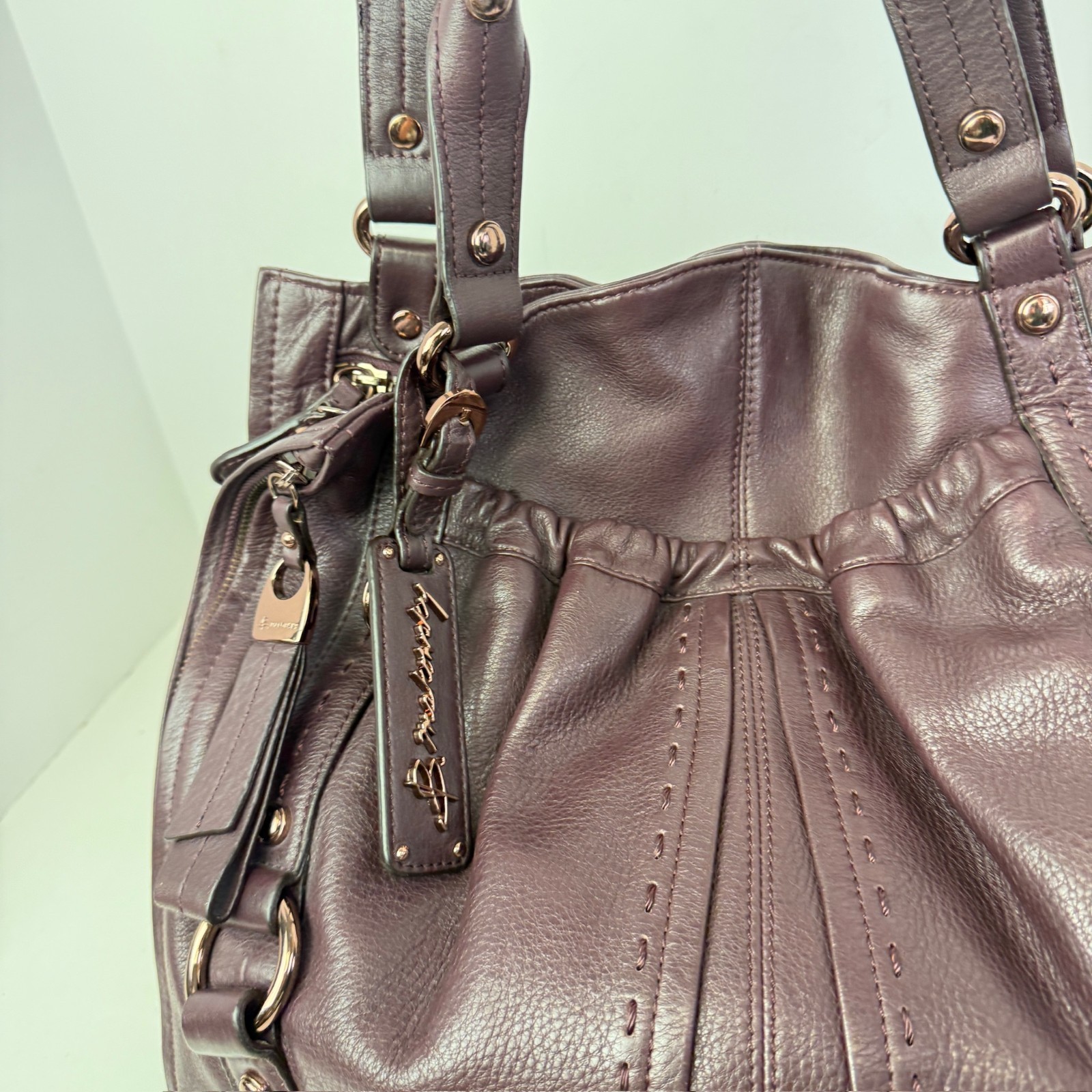 B Makowsky Burgundy Purple Large Hobo Purse Handbag Genuine Leather Slouchy EUC