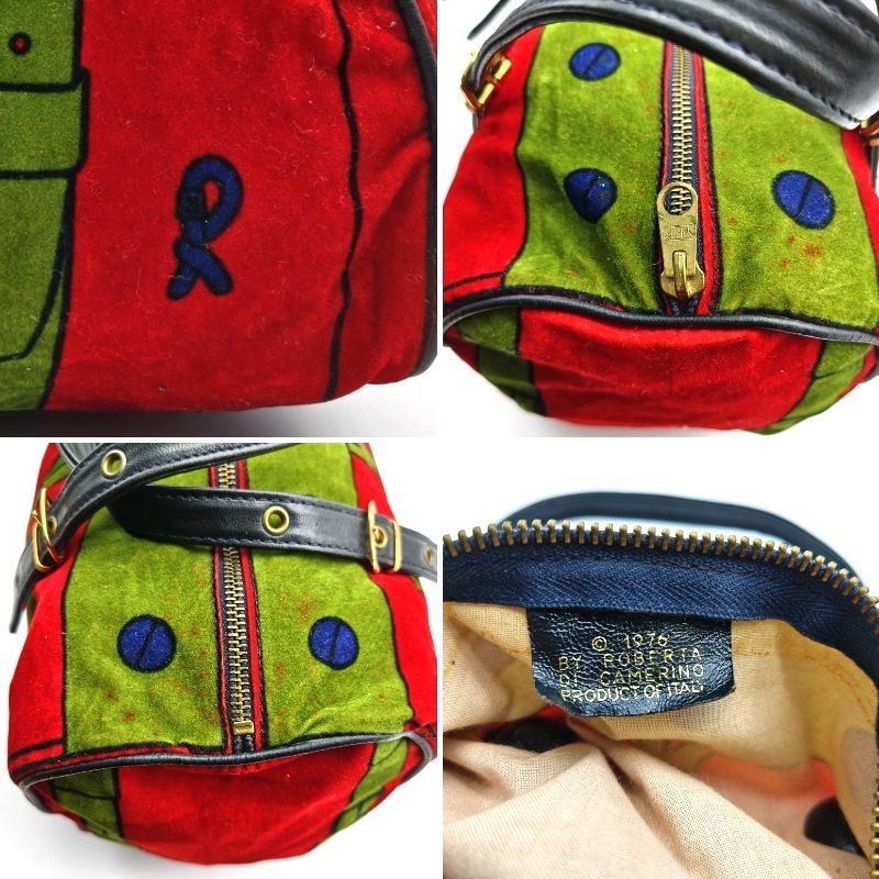 Roberta di Camerino Velour Handbag Red Mini Boston bag all-over print Leather