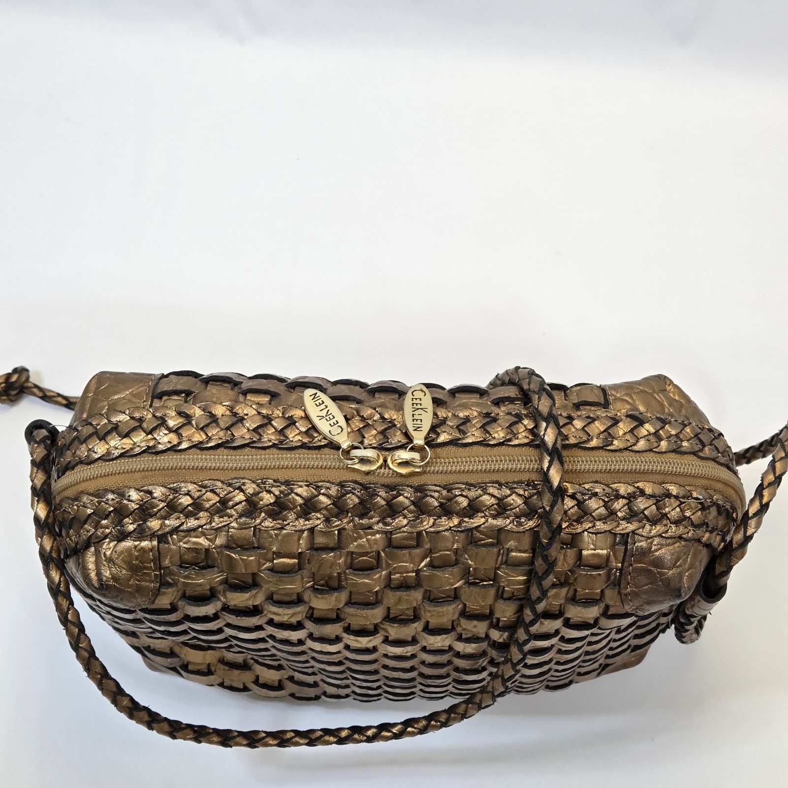Ceeklein Leather Woven Crossbody Shoulder Bag Bronze Boho Braided Purse Festival